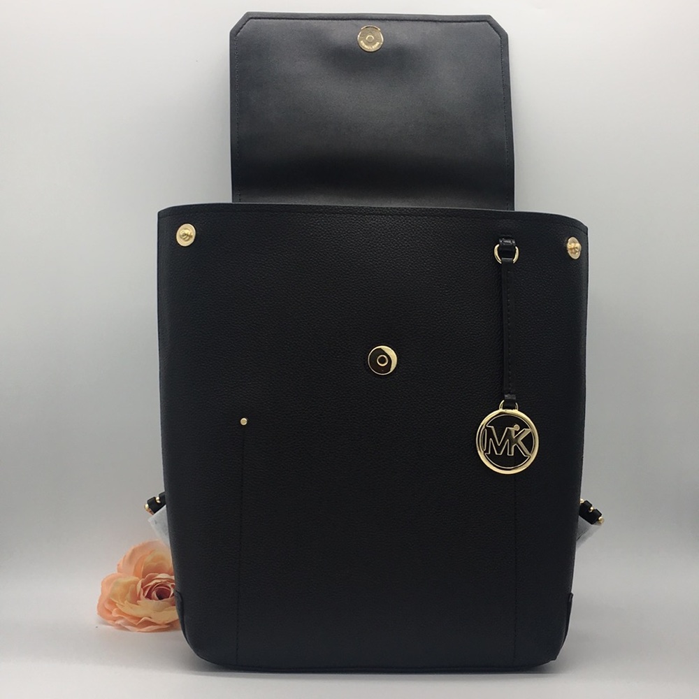 MICHAEL KORS HAYES MEDIUM BACKPACK BLACK LEATHER - Picture 4 of 16